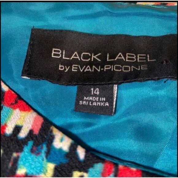 Black Label by Evan Picone A Line Multicolor Geo Print Dress with Cap Sleeves Sz - Picture 10 of 13